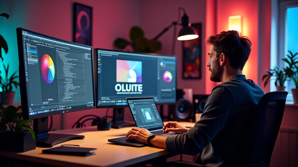 Moderns radošuma studijas darba vietas telpas ar datoriem un dizaina instrumentiem