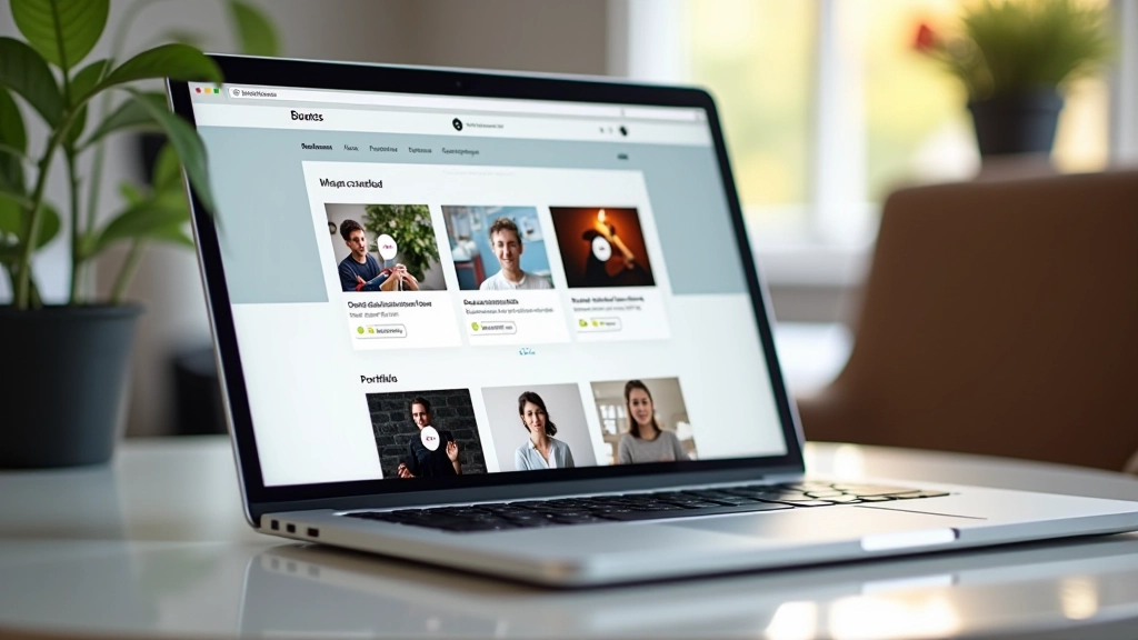 Tiešsaistes portfolio mājaslapu prototips uz datorekrāna, parādot kreatīvos darbus