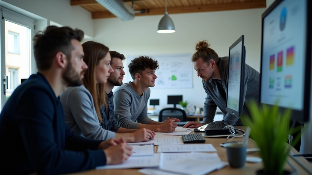 Jauni radošie profesionāļi kopā strādā pie dizaina projekta studijas vidē